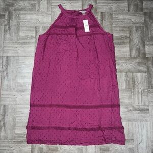 NEW Loft Fuchsia Purple Embroidered Dress Size Medium